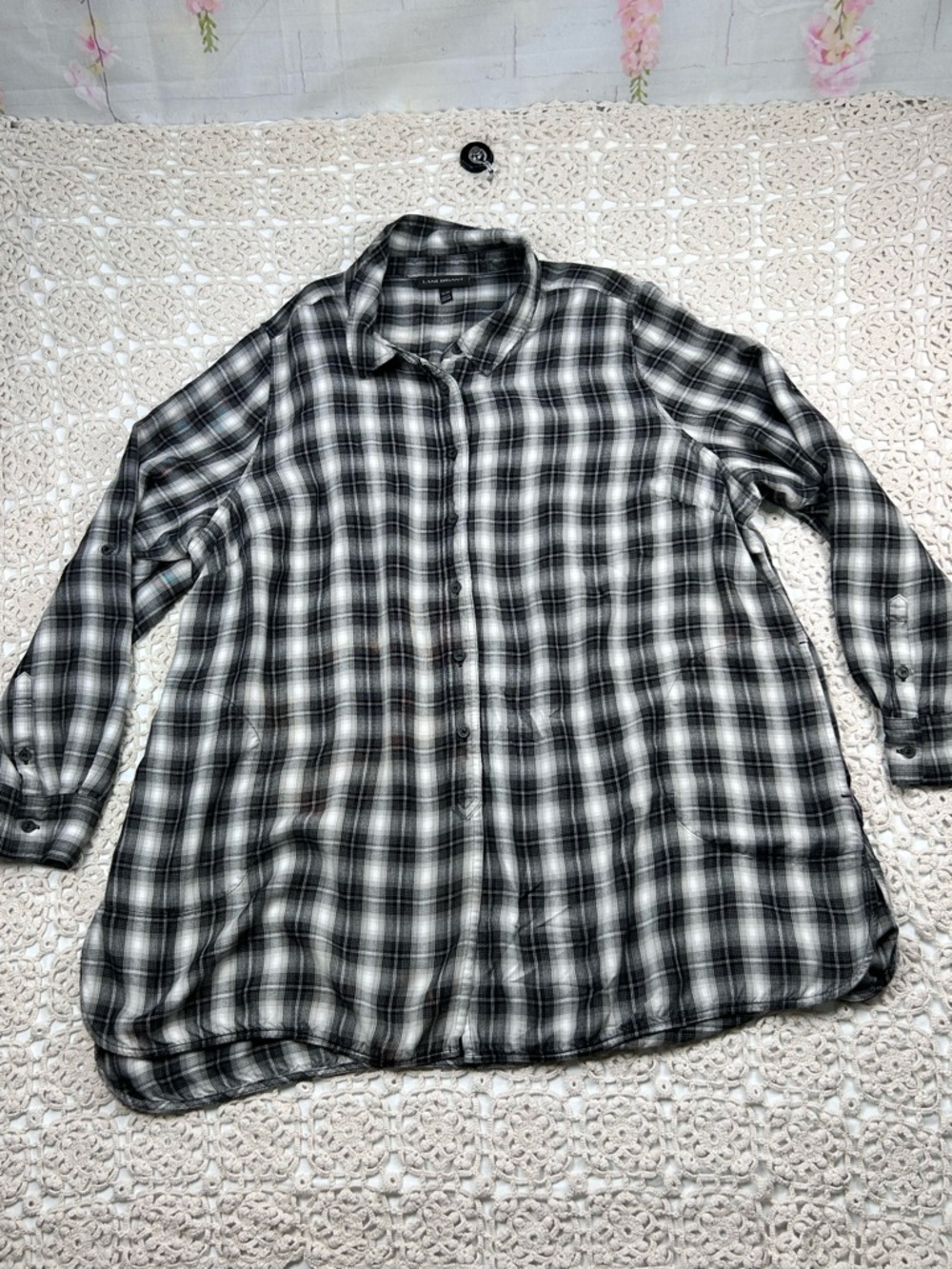 Lane Bryant Women Plaid Button Down 26/28 (size 4x) Custom Graphic Coffee Shirt - Picture 2 of 12